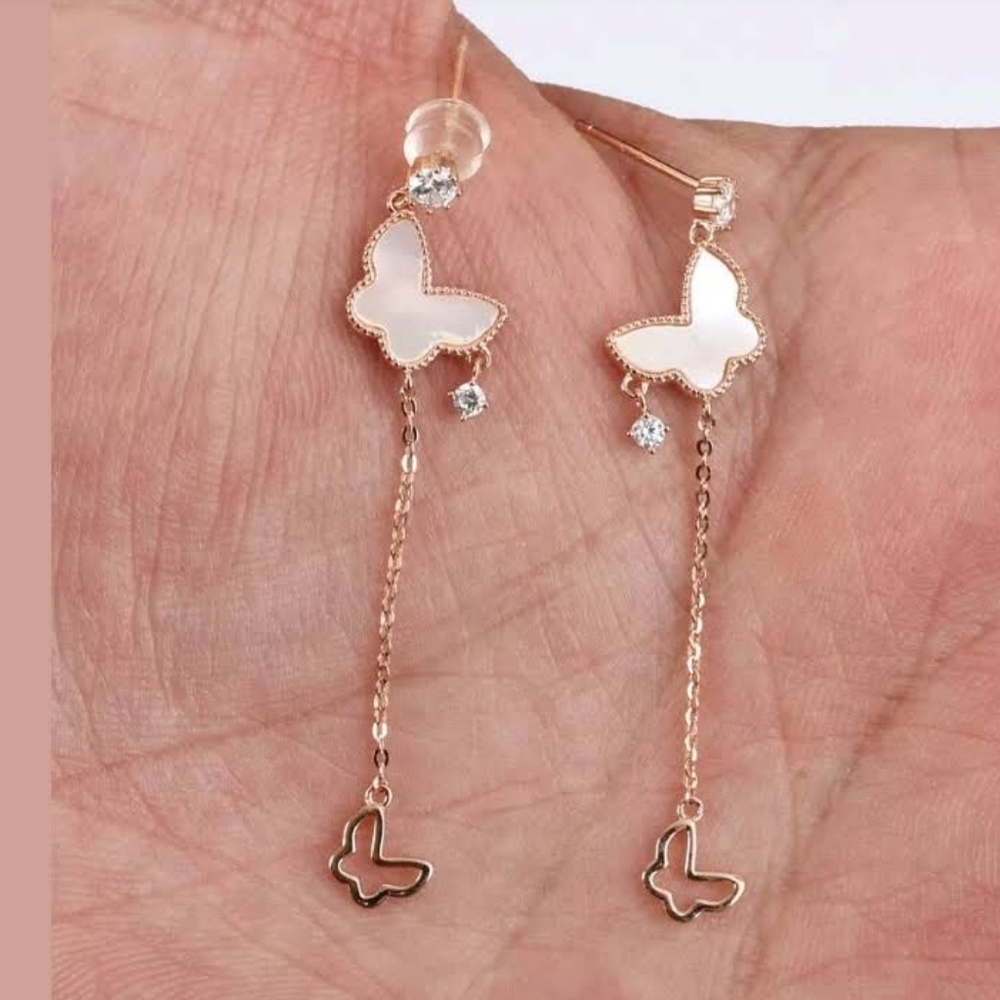 Mother of pearl butterfly & topaz drop earrings - Picture 1 of 4
